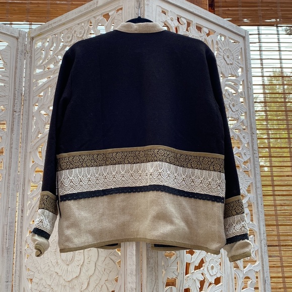 Funky retro vintage embroidered black lace burlap + floral coat jacket L-XL - Picture 15 of 16